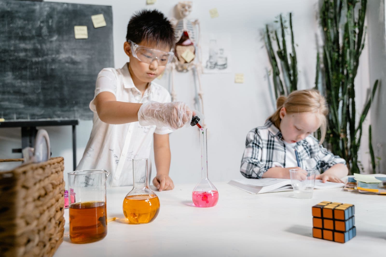Students working through a hands-on science activity together